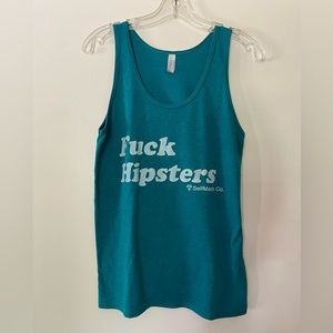 “Fuck Hipsters” Teal Tank Top, American Apparel, Small